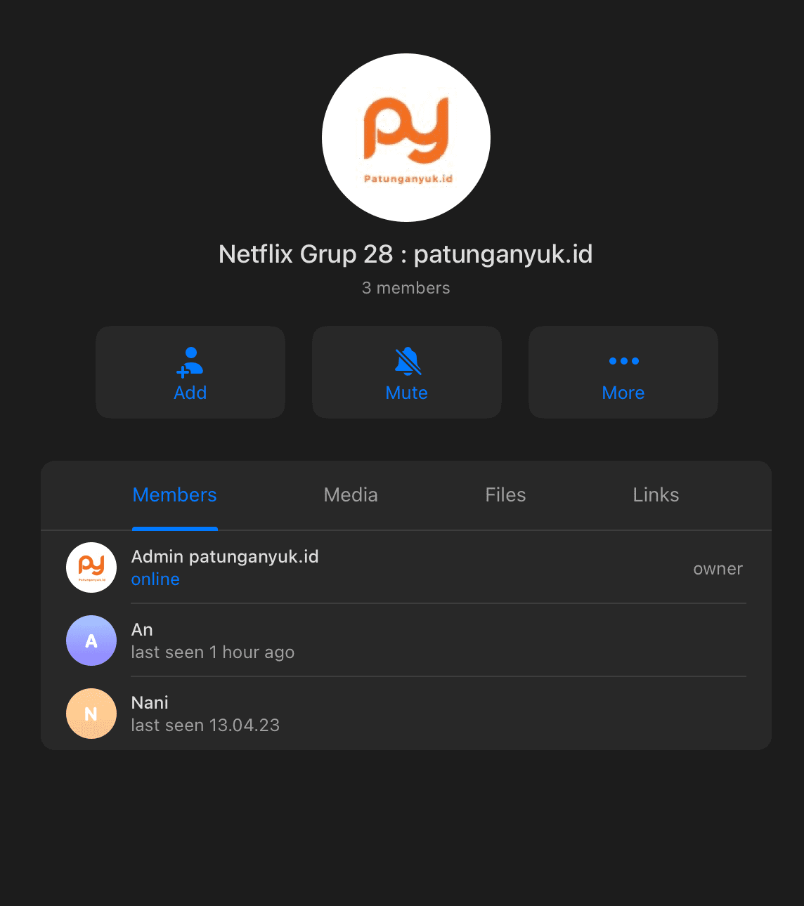 Screenshot grup patungan - Testimoni member aktif
