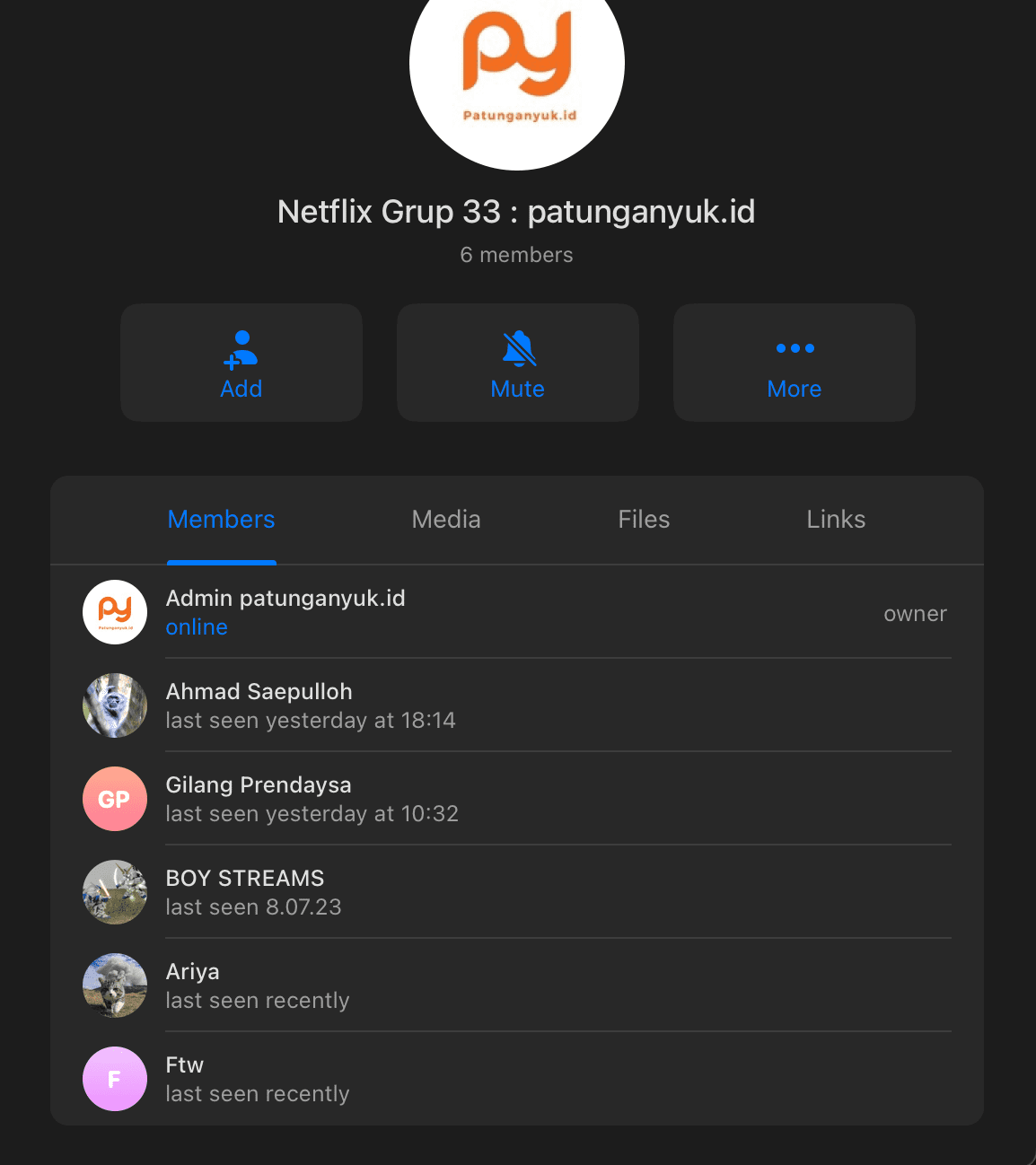 Screenshot grup patungan - Testimoni member aktif
