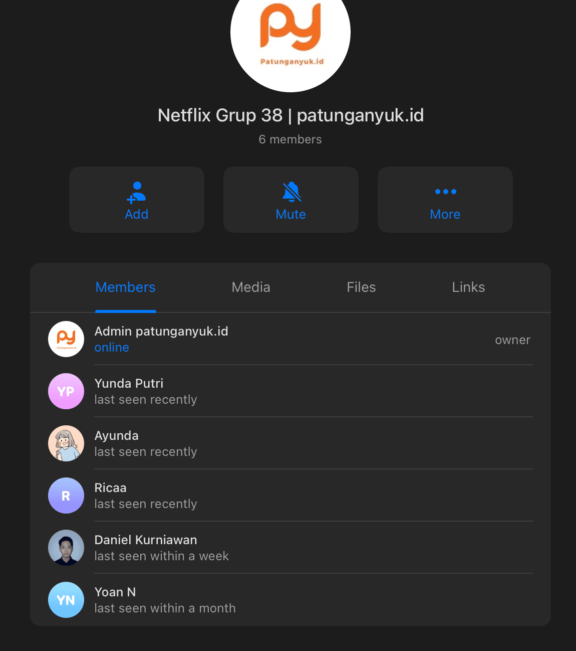 Screenshot grup patungan - Testimoni member aktif
