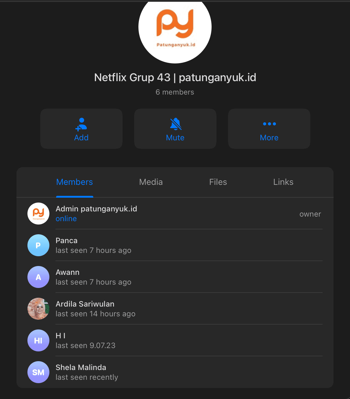 Screenshot grup patungan - Testimoni member aktif