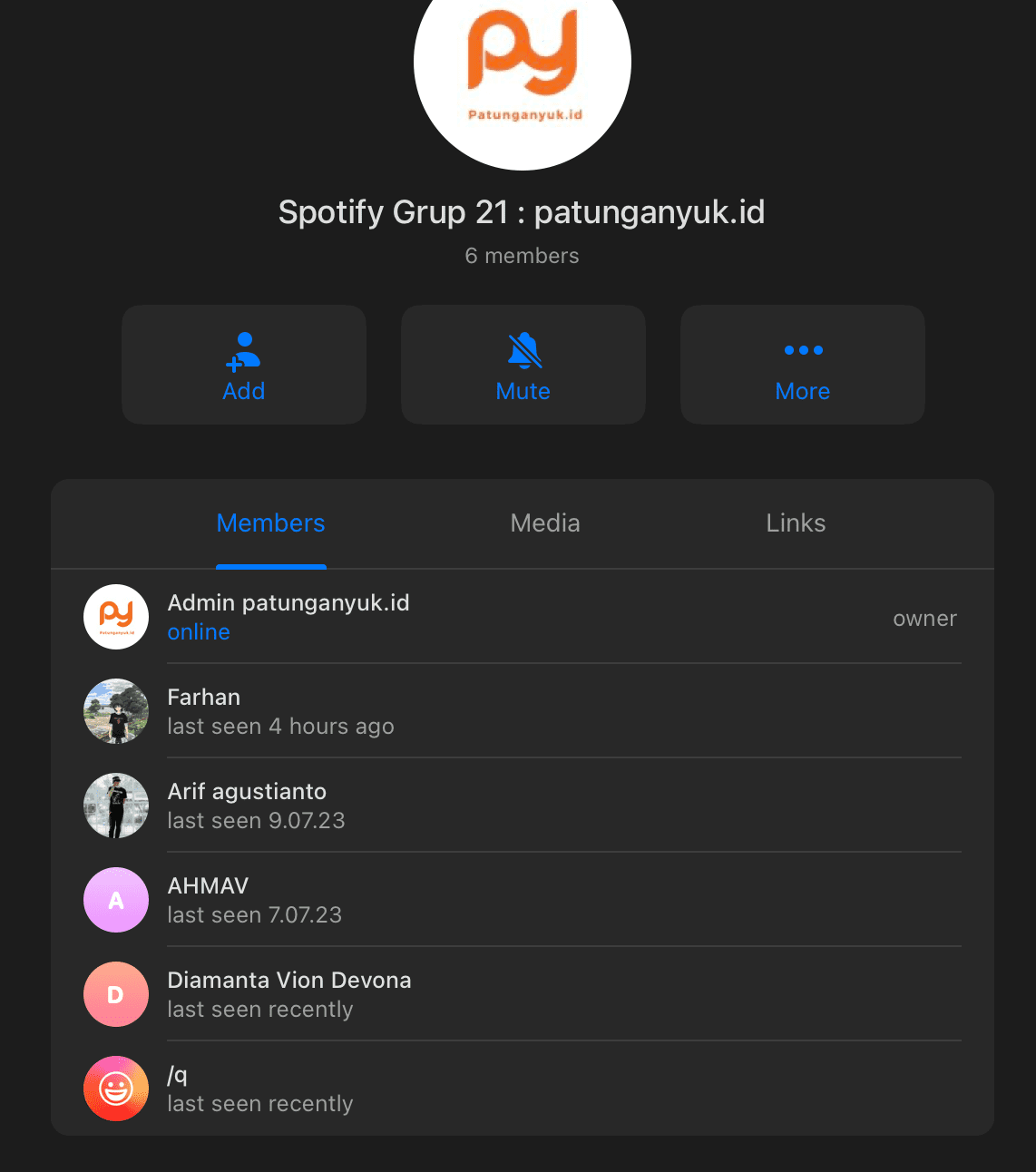 Screenshot grup patungan - Testimoni member aktif