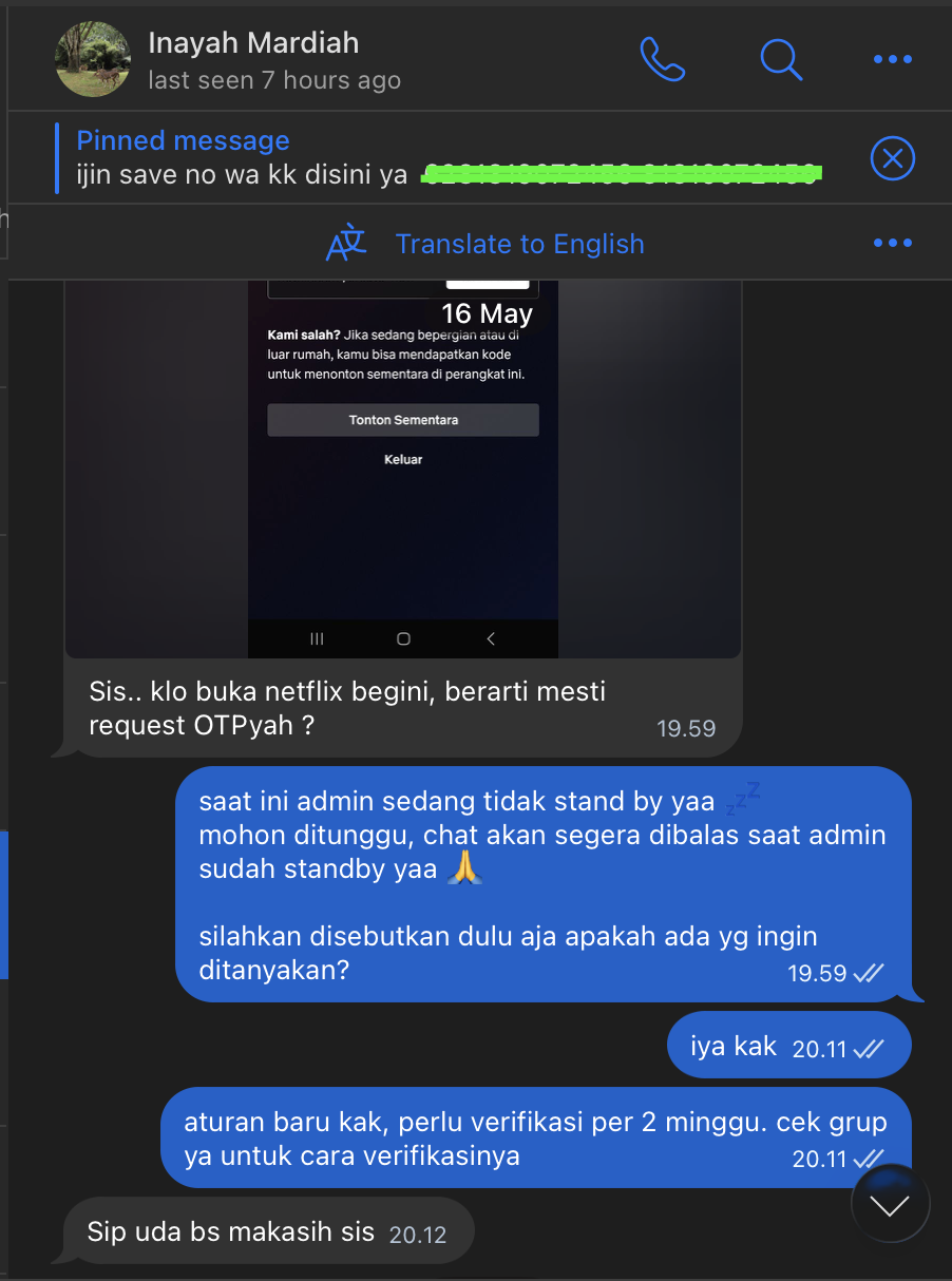 Screenshot member berhasil verifikasi Netflix lewat sistem OTP mandiri