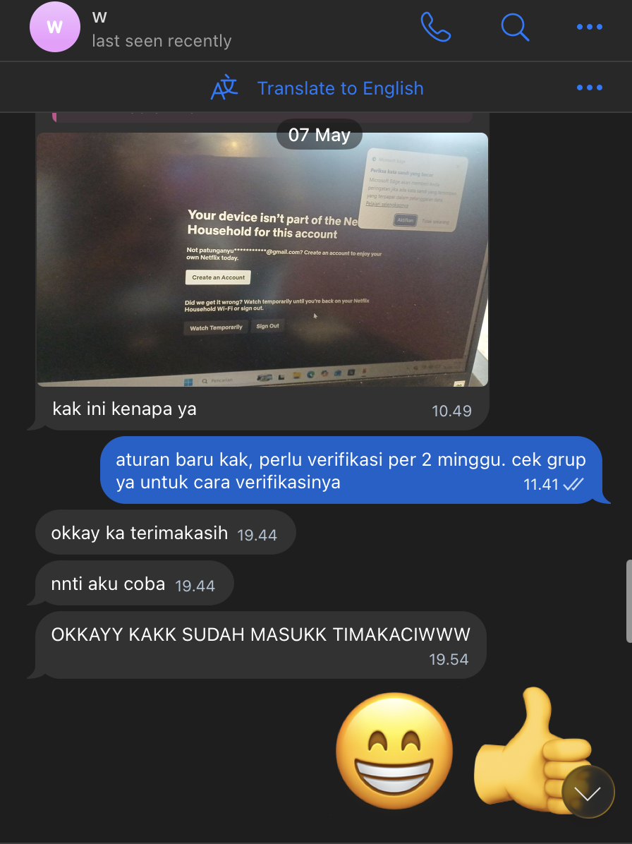 Testimoni member Patunganyuk.id berhasil request OTP Netflix mandiri